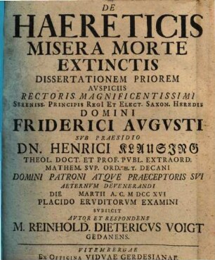 De haereticis misera morte extinctis diss. prior