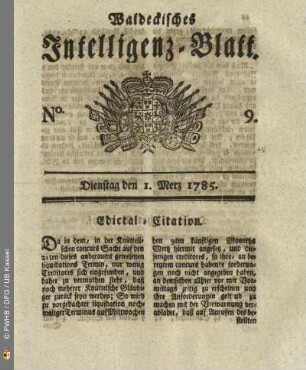 No. 9, Dienstag den 1. Merz 1785