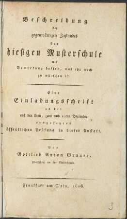 1806: Einladungsschrift zu der ... festgesetzten öffentlichen Prüfung der Musterschule