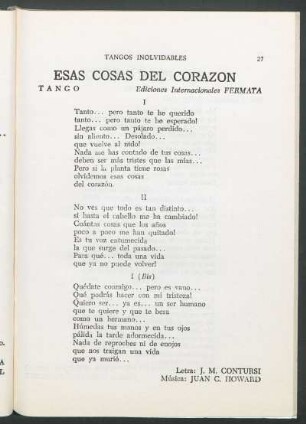 Esas cosas del corazón : Tango. Ediciones Internacionales Fermata