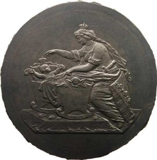 Eisenmodell der Medaille auf Herzog Friedrich August und Herzogin Luise - Geburt des Prinzen Georg (Rückseite, positiv)
