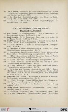 Handzeichnungen und Aquarelle neuerer Künstler (Nr. 930-1051)
