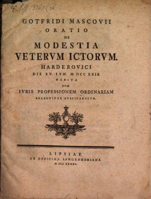 Oratio de modestia veterum iurisconsultorum