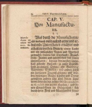 Cap. V. Von Manufacturen