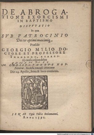 De Abrogatione Exorcismi In Baptismo Disputatio
