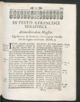 In Festo S. Francisci Seraphici