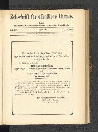 Heft XV. 15. August 1903.
