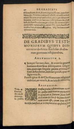 De Gradibus Testimoniorum Quibus Discernitur doctrina Ecclesiae ab aliarum gentium religionibus.