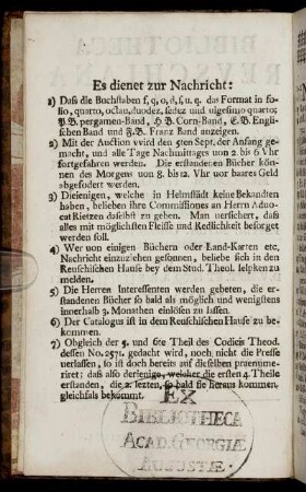 Es dienet zur Nachricht:
