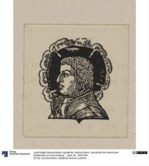 Männerbildnis Vignette für: Heinrich Boos. Geschichte der rheinischen Städtekultur von ihren Anfängen bis zur Gegenwart mit besonderer Berücksichtigung der Stadt Worms. Teil 4, Berlin: Stargardt 1901