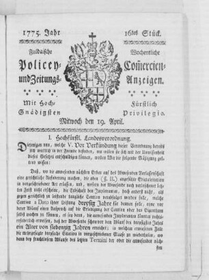 16tes Stück, Ausgabe vom 19. April 1775