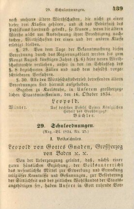 29. Schulordnungen (Reg.-Bl. 1834, Nr. 25)
