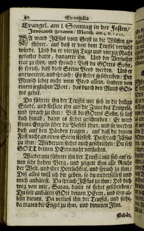 Evangelium am I. Sonntag in der Fasten/ Invocavit genannt/... - Das Evangelium am VI. Sonntag in der Fasten, Palmarum genannt,...