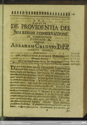 Caput VI. De Providentia Dei Seu Rerum Conservatione
