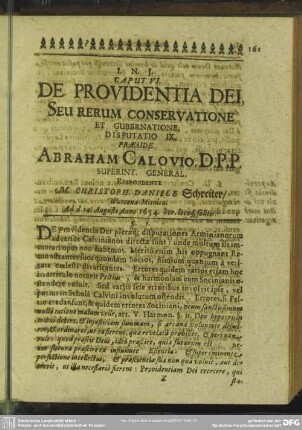 Caput VI. De Providentia Dei Seu Rerum Conservatione