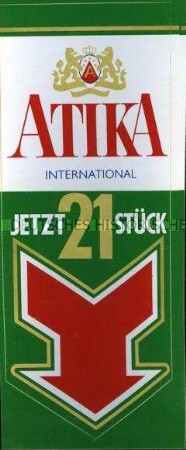 Werbeaufkleber für "Atika"-Zigaretten
