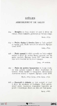 Sièges: Ameublement de salon (Nr, 114-125)