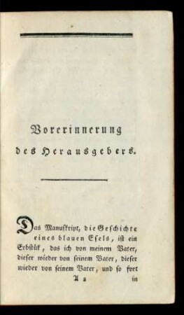 Vorerinnerung des Herausgebers.