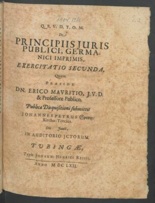 De Principiis Iuris Publici, Germanici Imprimis, Exercitatio Secunda