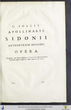 XI. Apollinaris Sidonii Opera.