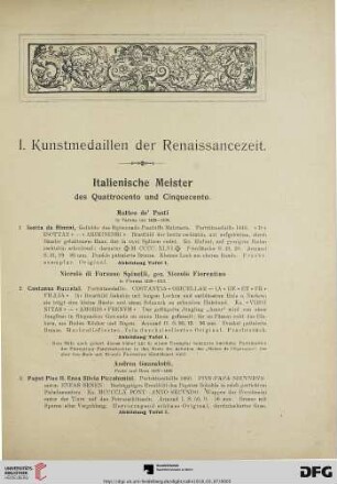I. Kunstmedaillen der Renaissancezeit