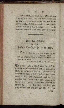 Von den Mitteln, zu einer stetigen Gemüthsruhe zu gelangen.