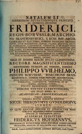 Programma in natalem LI. Friderici, regis Boruss. ...