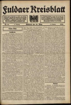 Erste Ausgabe vom Mittwoch, den 20. März 1912.