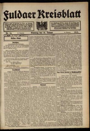 Erste Ausgabe vom Samstag, den 18. Januar 1913.