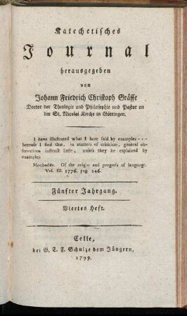 Fünfter Jahrgang. Viertes Heft. 1789.