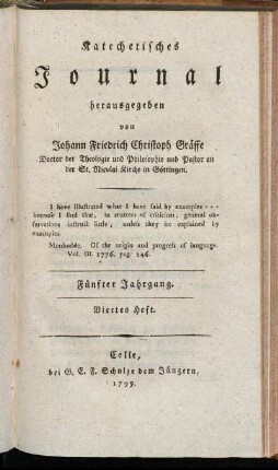 Fünfter Jahrgang. Viertes Heft. 1789.