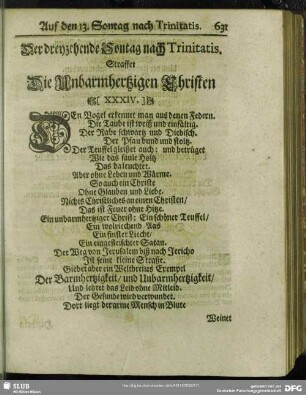 Der dreyzehende Sontag nach Trinitatis Straffet Die Unbarmhertzigen Christen