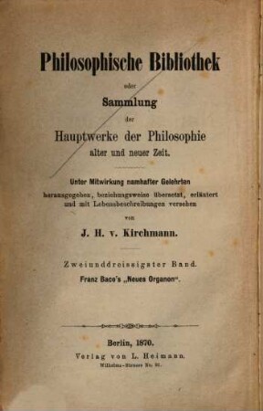 Franz Baco's Neues Organon