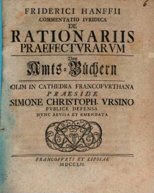 Commentatio iur. de rationariis praefecturarum
