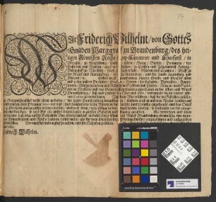 Wir Friderich Wilhelm/ von Gottes Gnaden Marggraff zu Brandenburg ...