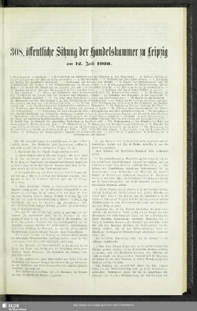 308. öffentliche Sitzung der Handelskammer zu Leipzig am 12. Juli 1900