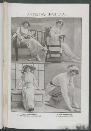 Artistas Inglesas : [Retratos de] 1. Miss Daisy Burrell[,] 2. Miss Gladys Guy[,] 3. Miss Beatrice von Brunner[,] 4. Miss Gabrielle Ray