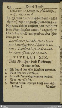 Titulus XIX. Von Wucher und Gewinn