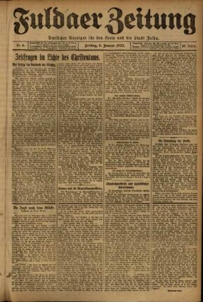 Erste Ausgabe vom Freitag, den 06. Januar 1922.