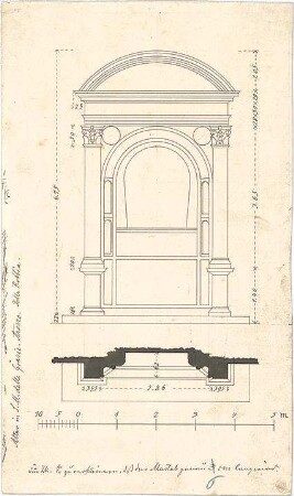 Stegmann, Carl von; Zeichnungen für Publikationen - Altar in Santa Maria delle Grazie, von Arezzo (Grundriss, Ansicht)
