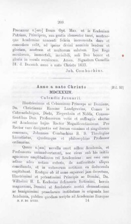 Anno a nato Christo MDCXXXIV. Calendis Januarii.