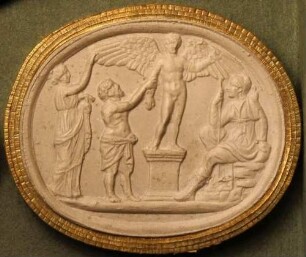 Dädalus ermahnt Ikarus, nicht zu hoch zu fliegen (Daktyliothek, Zweites Historisches Tausend)