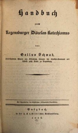 Handbuch zum Regensburger Diöcesan-Katechismus