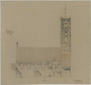 Gsaenger, Gustav; Sulzbach - Rosenberg (Bayern); Ev. Christus Kirche - Ausführungsplan, Südostseite (Ansicht)