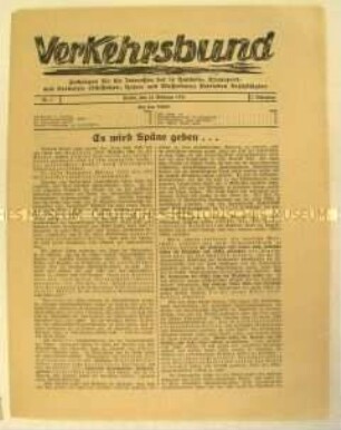 Mitteilungsblatt "Verkehrsbund" u.a. über den Lohnkampf der Rheinschiffer
