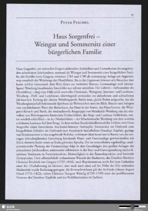 Haus Sorgenfrei - Weingut und Sommersitz einer bürgerlichen Familie