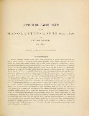 Jupiter-Beobachtungen auf der Manora-Sternwarte, 1