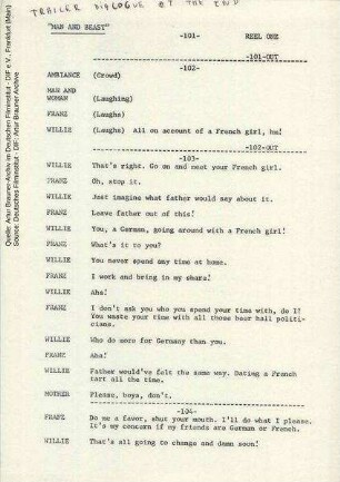 Englische Dialogliste (Auszug)