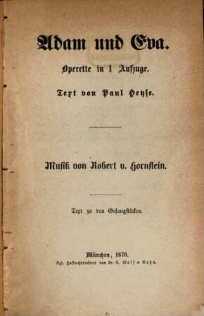 Adam und Eva : Operette in 1 Aufzuge