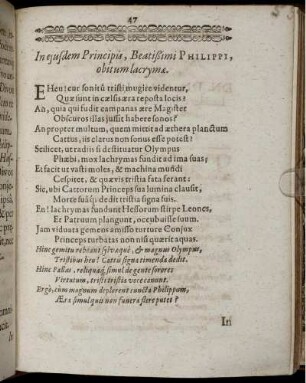 In ejusdem Principis, Beatißimi Philippi, obitum lacrymae ...